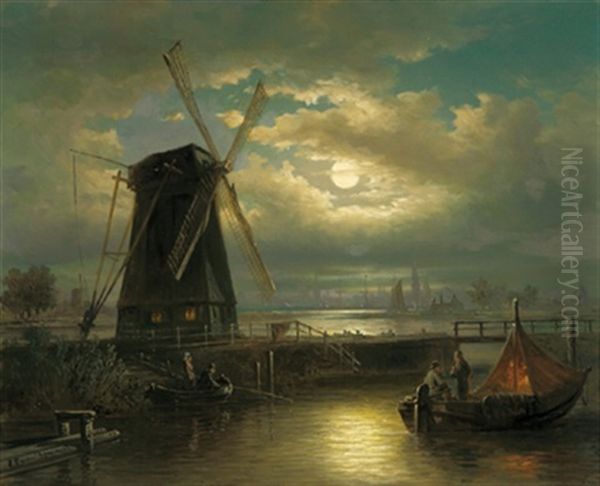 Fischer Im Hafen Bei Mondbeleuchtung - view 1
