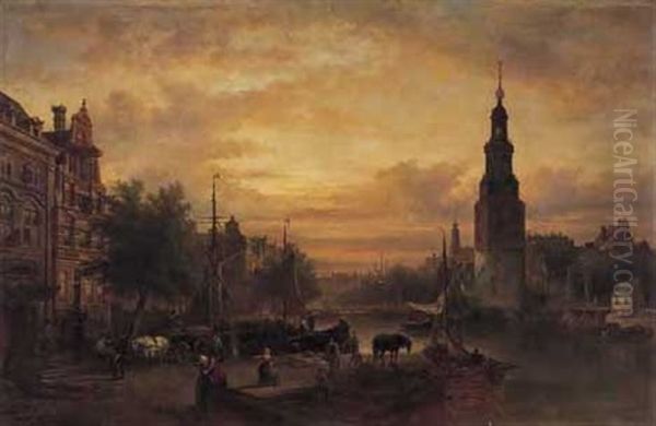 A Dutch Port At Sunset - view 1