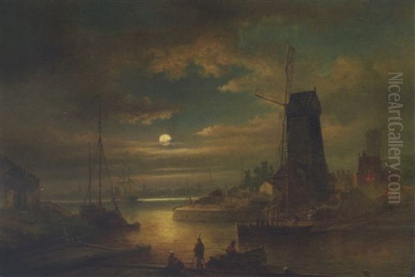 A View Of The Ij By Moonlight, Amsterdam In The Distance - view 1