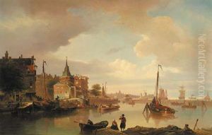 A View Of The Schreierstoren With Figures On The Oosterdokskade And The Zeedijk And The Ij In The Distance, Amsterdam