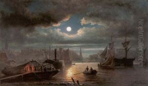 Blick Auf Amsterdam Im Mondschein
