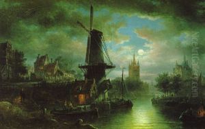 Blick Auf Den Hafen Von Delft Im Mondschein