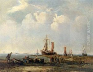 Segelschiffe Vor Der Kuste by Elias Pieter van Bommel