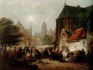 A Market Day On Zaltbommel by Elias Pieter van Bommel
