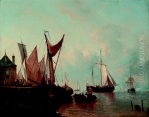 Heimkehrende Kustensegler Vor Einem Hollandischen Hafen. Abendstimmung Heimkehrende Kustensegler Vor Einem Hollandischen Hafen. Abendstimmung