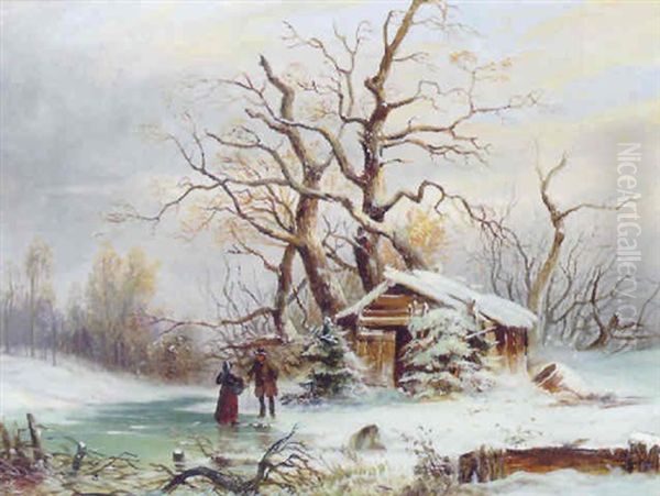 Figures In A Frozen Winter Landscape - view 1