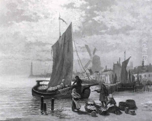 Fischer Bei Booten Am Hollandischen Strand - view 1