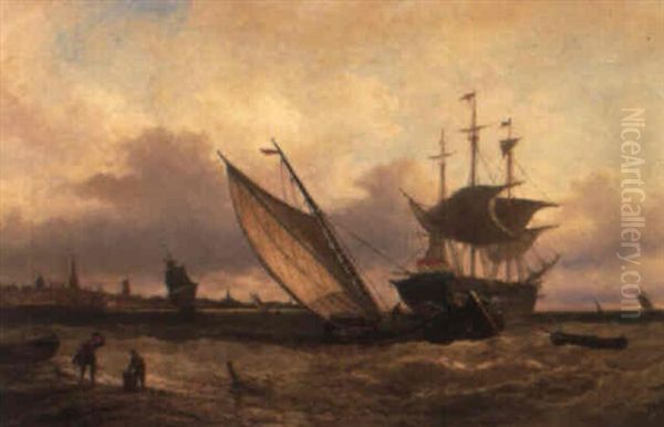 Dutch Vessels In A Breeze With The City Of Veere In The Distance - view 1