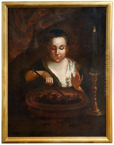 Junges Madchen Mit Kohlebecken Als Allegorie Des Winters by Johann Baptist Bommer