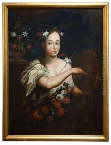 Junges Madchen Mit Blumen Und Tambourin Als Allegorie Des Fruhlings by Johann Baptist Bommer
