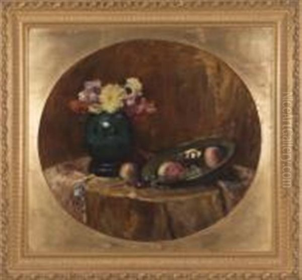 Nature Morte Aux Dahlias, Peches Et Raisins - view 1