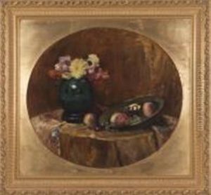Nature Morte Aux Dahlias, Peches Et Raisins