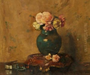 A Still Life Study Of Flowers In A Vase Beside A Jewellery Box A Still Life Study Of Flowers In A Vase Beside A Jewellery Box