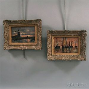 Windmills And Sailing Vessels In A Calm (2 Works) by Maurice Bompard