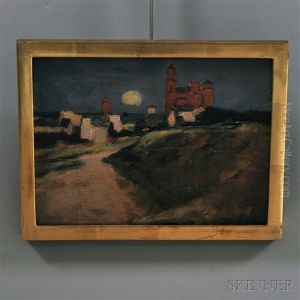Moonrise Over A Mediterranean Town by Maurice Bompard