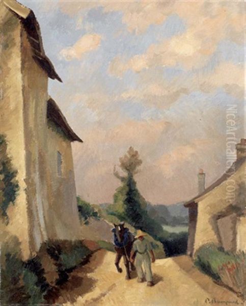 Paysan Et Son Cheval Dans Un Village - view 1