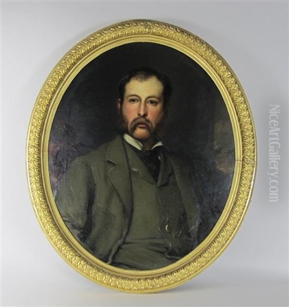 Portrait Of John Baddeley Wood (1849-1911), In A Grey Suit And With Spotted Cravat; And Portrait Of His Wife Elizabeth (b.1855), Wearing A Lace-trimmed Pink Dress (2 Works) - view 1