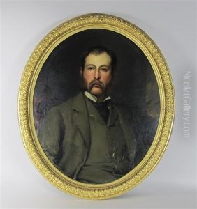 Portrait Of John Baddeley Wood (1849-1911), In A Grey Suit And With Spotted Cravat; And Portrait Of His Wife Elizabeth (b.1855), Wearing A Lace-trimmed Pink Dress (2 Works)