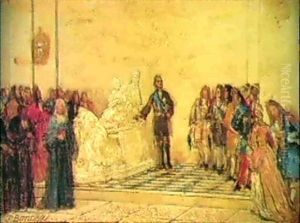 Preparatory Sketch For The Painting 'peter The Great In The Sorbonne In Paris...' by Iuli Osipovich Boncha-Tomashevsky