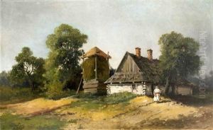 Landschaft Mit Heuschober Und Bauernkate