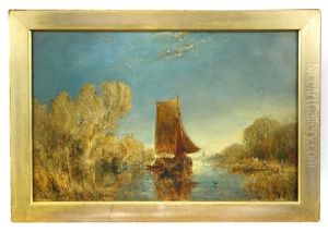 A River Landscape With Sailing Boat by William Joseph J. C. Bond