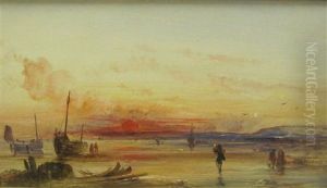Fisherfolk On A Shore At Sunset