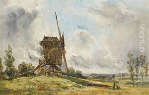 A Windmill In An Extensive Landscape (+ An Aquaduct In An Extensive Landscape; 2 Works) by William Joseph J. C. Bond