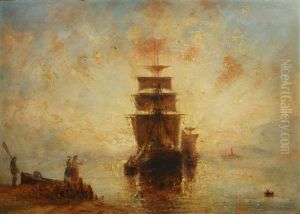 Sailing Vessel In A Calm In Sunset
