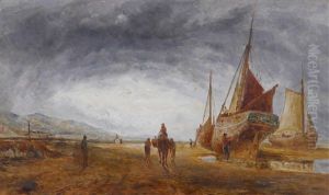 Fishing Boats On The Shore, Probably At West Kirby by William Joseph J. C. Bond
