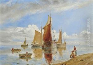 Fishing Boats Drying Their Sails At The End Of The Day by William Joseph J. C. Bond