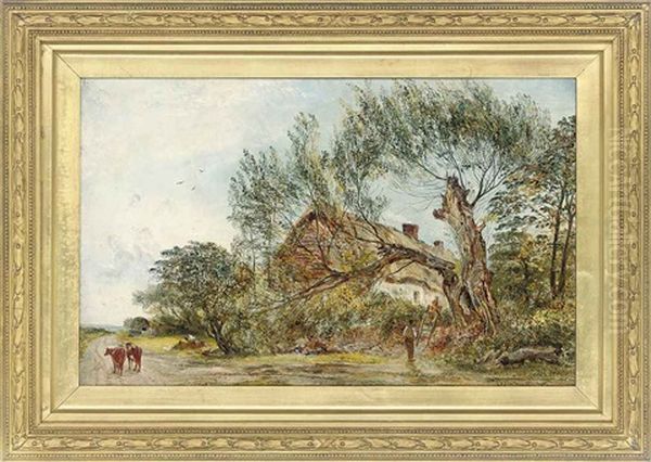 Figures By A Fallen Tree, Before A Cottage - view 1