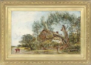 Figures By A Fallen Tree, Before A Cottage by William Joseph J. C. Bond
