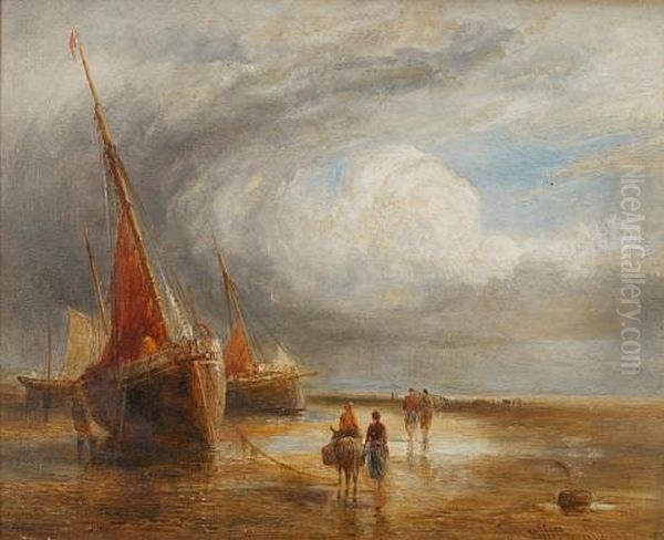 Beached Fishing Boats, Figures On The Shore - view 1