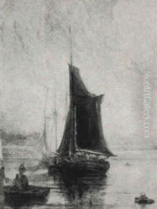 Barges In A Calm At Sunset by William Joseph J. C. Bond