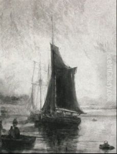 Figures In A Rowing Boat At Sunset by William Joseph J. C. Bond