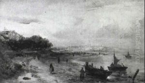 Figures And Boats On The Coast Before A Town by William Joseph J. C. Bond