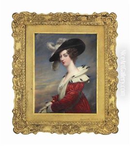Lady Georgiana Agar Ellis, Later Lady Dover, Nee Howard (1804-1860), In Ermine-trimmed Red Coat, Wearing Black Hat Adorned With Ostrich Plumes