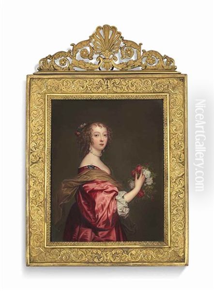 Catherine Howard, Lady D'aubigny (1620-1650), In Crimson Dress, With Flowers - view 1