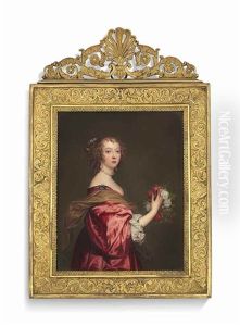 Catherine Howard, Lady D'aubigny (1620-1650), In Crimson Dress, With Flowers