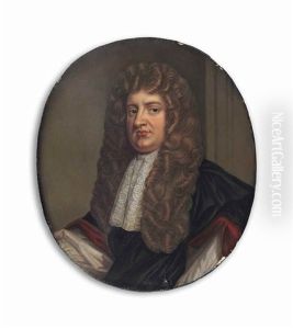 William Lord Russell (1639-1683) Wearing Long Curling Brown Wig, White Lace Jabot And Black Cloak With Red Lining Over White Shirt