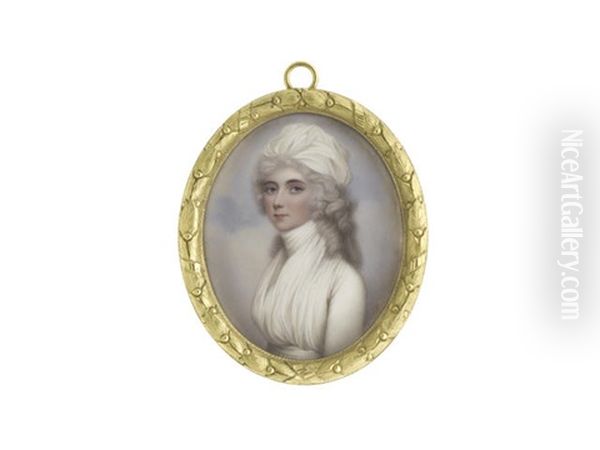 The Hon. Lady Rebecca Northwick Nee Bowles (1740-1818), Wearing White Dress And Fichu Wrapped Around Her Neck, Her Hair Powdered Beneath A White Turban - view 1