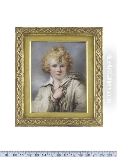 The Little Man Of Kent, Wearing White Open Chemise, Supporting A Fern Green Saddle Bag On His Back With His Right Hand, His Blond Curling Hair Worn Loose (after Ozias Humphry) - view 1