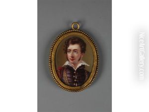 Comte Victor Louis Alfred De Vaudreuil (1798-1834), Wearing Purple Doublet With Gold Buttons, White Chemise With Lace Trim To The Collar