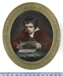 The Artist's Son, Peter Joseph Bone (1785-1814), Seated At A Table And Reading, Wearing Red Coat And Waistcoat, White Chemise by Henry Bone