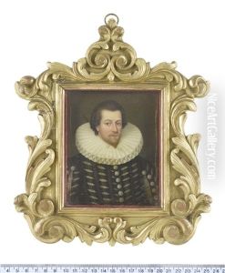 William Russell, 1st Baron Russell Of Thornhaugh (c.1558-1613), Wearing Black Doublet Slashed To Reveal Embroidered White Chemise, Clustered Pearl Buttons...