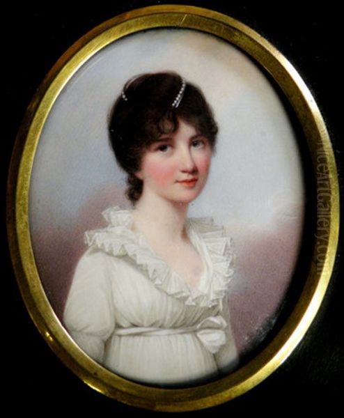 Portrait Of A Young Lady Wearing A White Dress With Frilled Collar - view 1