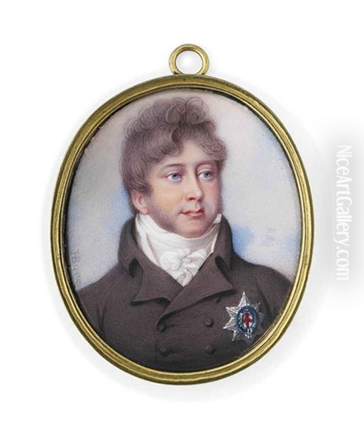 King George Iv When Prince Of Wales, In Double-breasted Brown Coat, White Knotted Cravat, Wearing The Breast-star Of The Order Of The Garter, Sky Background - view 1