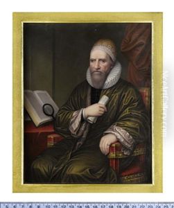 Sir Henry Spelman, Seated In A Red Upholstered Chair With Studded Gold Edge And Fringe, Wearing Olive Green Cloak With Mauve Lining, Black Doublet, White... by Henry Bone