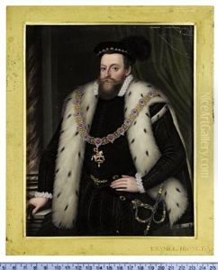Sir Henry Sidney, Standing Before Green Drapery, A Marble Pillar To His Left, Wearing Black Stockings And Dark Brown Breeches Slashed To Reveal Black... by Henry Bone