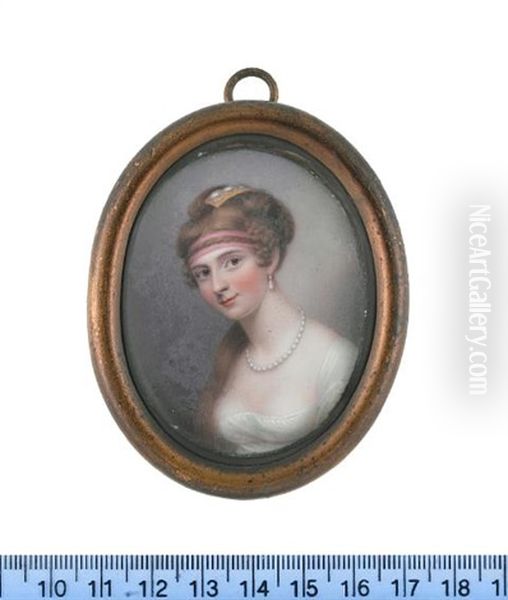 Mrs Charlotte Trevanion, Wearing White Dress, Pearl Necklace, Pearl Pendent Earrings, Her Hair Upswept And Parted, The Back Plaited (after James Leakey) - view 1